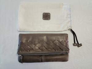 LDL leather Clutch Plus Feather Duster Bag Brown/Gray
